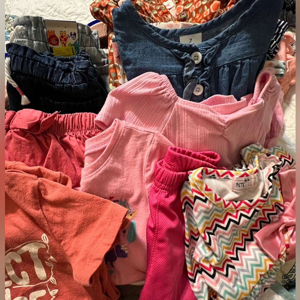 Lot 10 Pieces 24 mo 2T Girl Clothes New & Gently Worn Dresses Jeans Tees Shorts